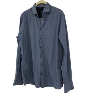 Bruun & Stengade Geometric Print Blue Button Down Dress Shirt